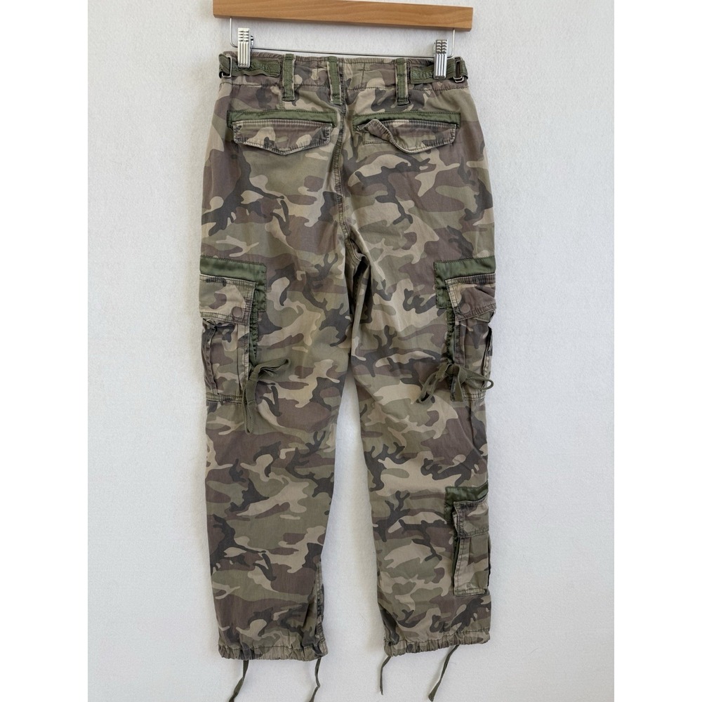 Vtg Abercrombie & Fitch Womens Camo Cargo Pants 0/25 Green Satin Paratrooper Y2K - Picture 2 of 7